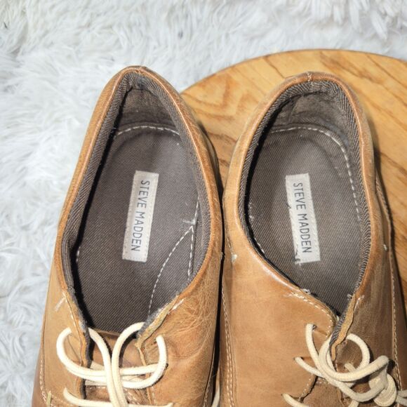 Steve Madden Harpoon Men Size 10 Tan Leather L ace Up Formal Dress Shoe Oxfords - Picture 8 of 15